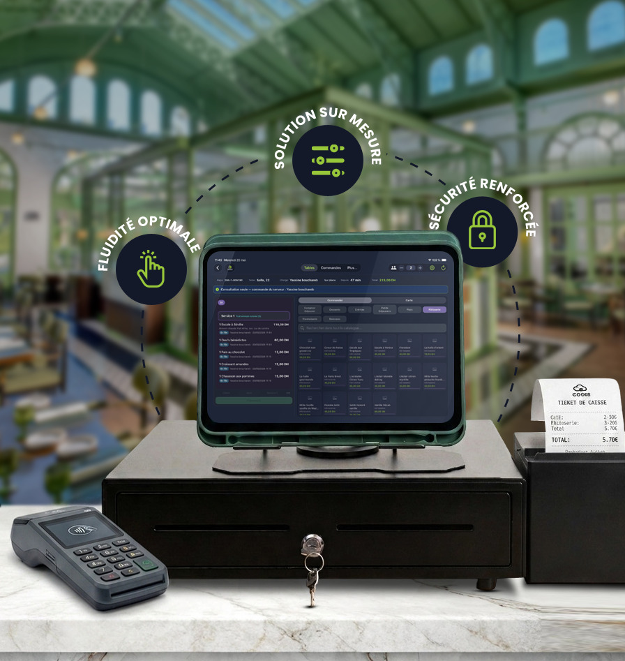 Caisso — caisse tactile, terminal de paiement et imprimante ticket en restaurant